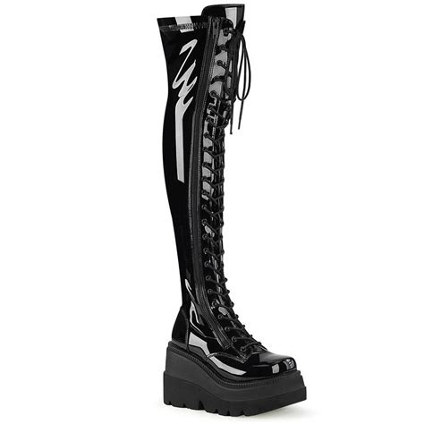 Shaker 374 Thigh Boot Black Patent Stretch Thigh High Boots Thigh