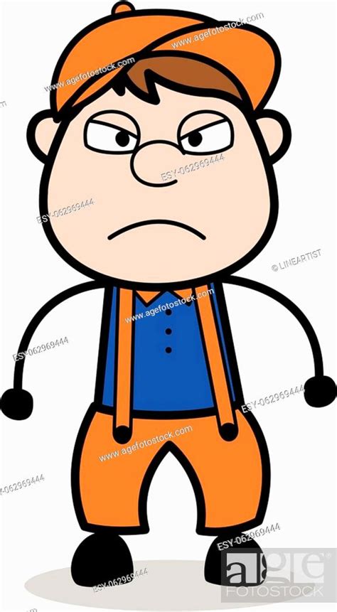 Aggressive Retro Cartoon Carpenter Worker Vector Illustration Stock