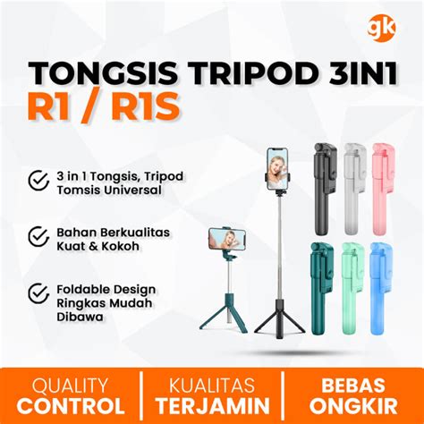 Tongsis R1 Selfie Stick Tripod Bluetooth Tomsis Remote Control 3in1