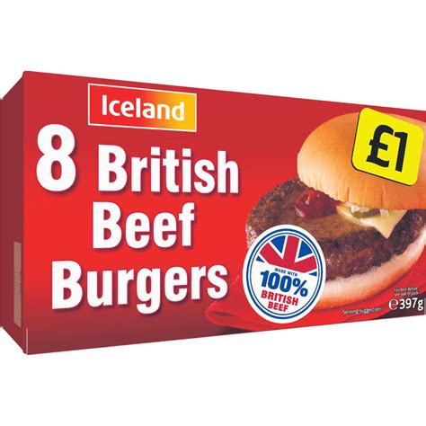 Iceland 8 British Beef Burgers 397g Burgers Iceland Foods