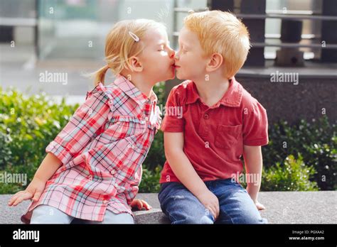 Group Portrait Of Two White Caucasian Cute Adorable Funny Children