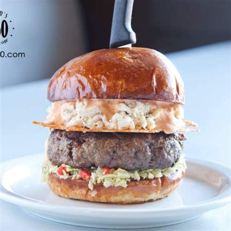 Surf And Turf Burger Tower With Beef And Crab Cakes