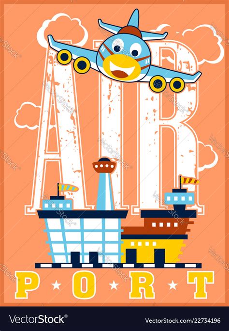 Funny plane cartoon ready to landing Royalty Free Vector