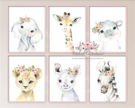 Blush Safari Animal Nursery Art / Set of 6 Safari Nursery Prints / Zoo ...