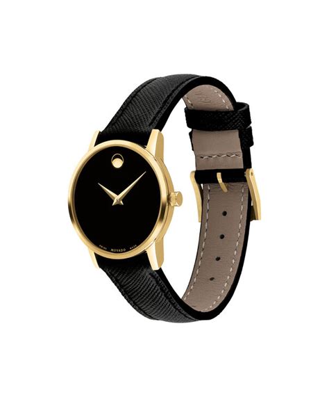 Movado Museum Classic Womens Gold Pvd Bracelet Watch With Black Dial