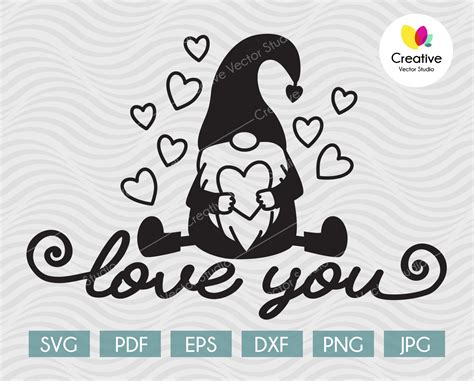 I Love You Gnome Boy With Hearts Svg Creative Vector Studio