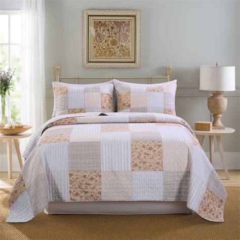 SLPR Country Lane 3 Piece Patchwork Cotton Bedding Quilt Set King