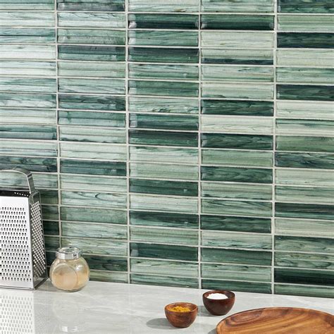 Maya Stacked Sage Polished Glass Mosaic