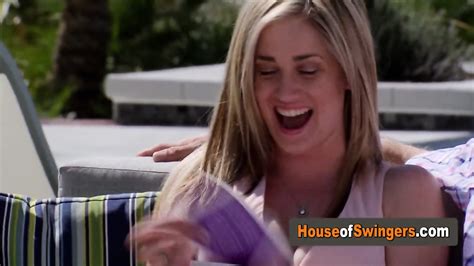 American Swinger Blonde Makes Orgasm Sounds In A Foreplay Card Game The Guests Enjoy The Show