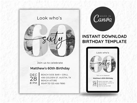 Sixty Birthday Invitation Adult Men Birthday Invitation Birthday