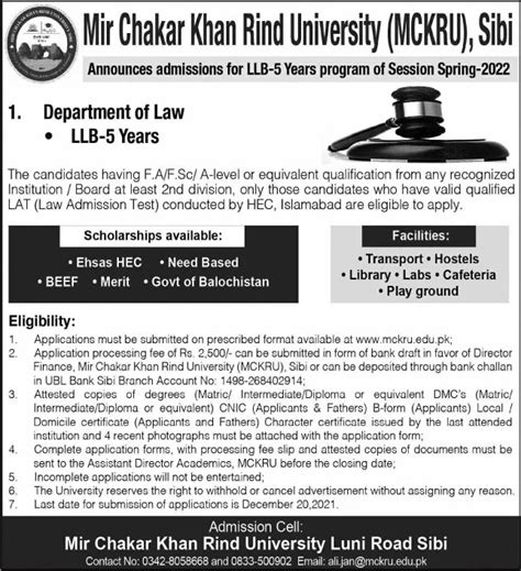 Mir Chakar Khan Rind University Sibi Addmissions