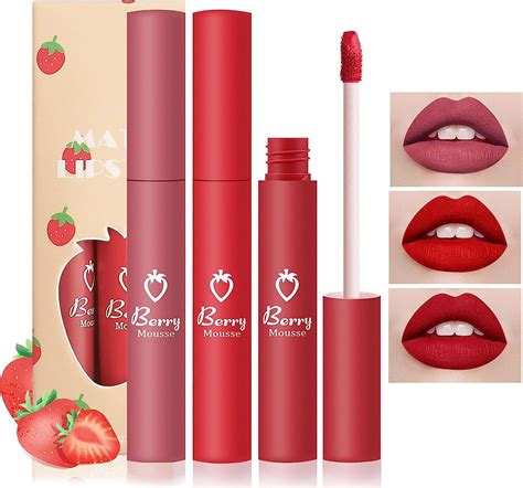 3pcs Matte Lipgloss Set Strawberry Matte Lipstick Set Matte Nude