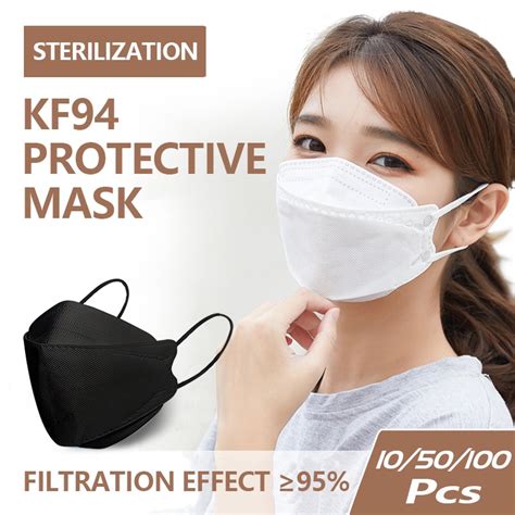 50pcs Kf94 Face Mask 4 Layer Non Woven Protection Filter 3d Anti Black