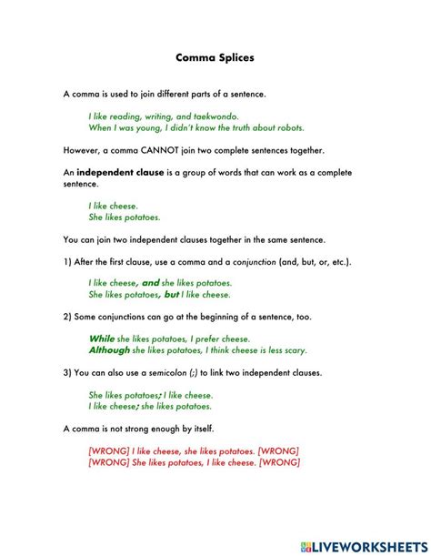 Fragments Comma Splices And Fused Sentences Worksheet For 7th