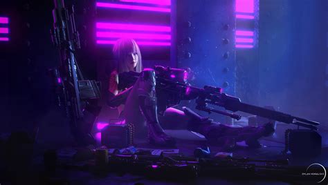 Cyberpunk Warrior In Purple Hd Sci Fi Wallpaper By Dylan Kowalski