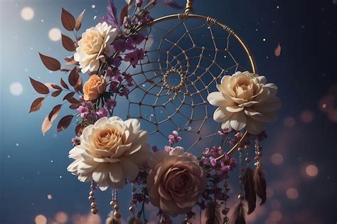 Premium Photo Half Moon Dream Catcher With Beautiful Flower Line Art