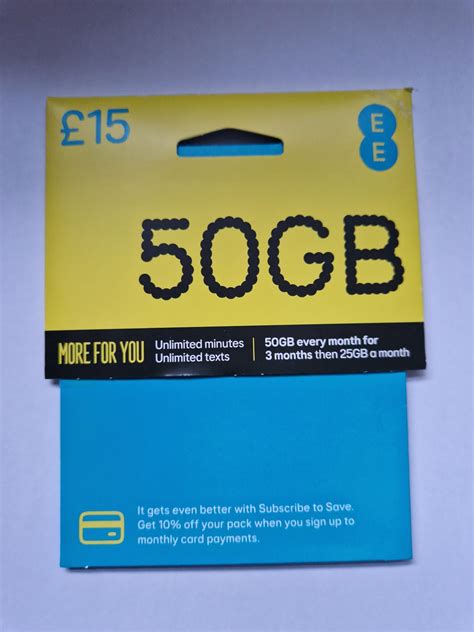 EE 50GB Data Sim Includes 15 Pre Paid Credit 50GB Data Unlimited