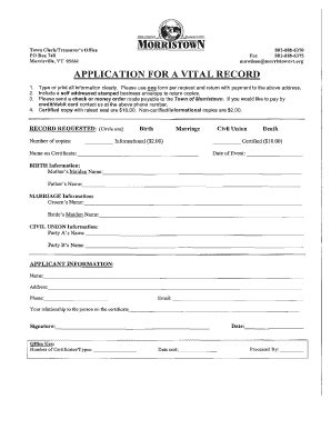 Fillable Online Morristownvt Vital Records Request Form Fax Email Print