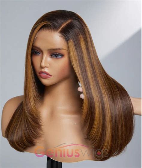 Geniuswigs Highlight Honey Blonde X Glueless Hd Crystal Lace Wig Straight Layer Cut Style
