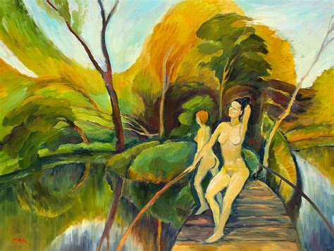 On The Bridge Woman Nude Oil Painting Painting By Irina Makarova Artmajeur