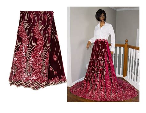 Burgundy Velvet African Lace African Lace Fabric Iro Buba Lace Fabric