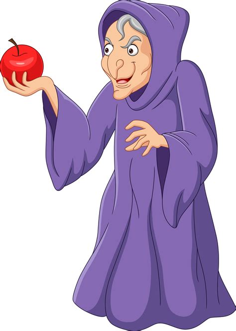 Cartoon old witch holding red apple 6605383 Vector Art at Vecteezy