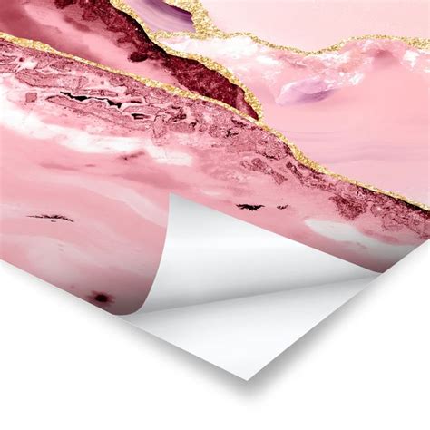 Abstrakte Berge Rosa Mit Goldene Linien Poster Im Hochformat