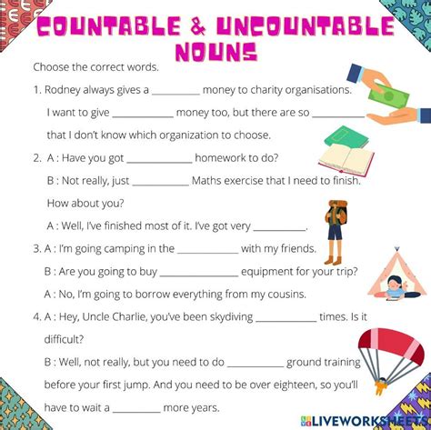 Uncountable Nouns Math Exercises English Exercises Online Activities