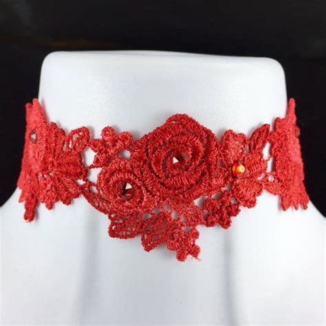 Red Lace Choker Etsy Choker Etsy Red Lace Lace Chokers