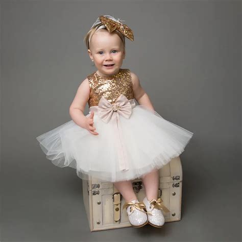 Real Photo Gold Sequins Children Princess Dress Baby Girl Birthday