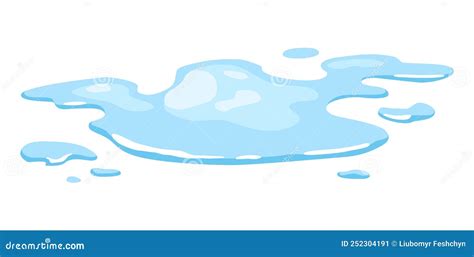 Water Spill Puddle Blue Liquid Various Shape In Flat Cartoon Style