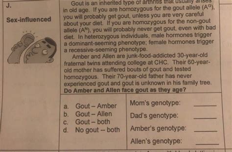 Solved Sex Influenced Gout Is An Inherited Type Of Arthritis Chegg