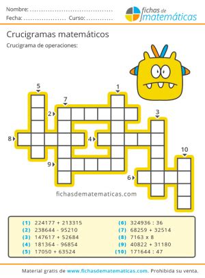 Crucigramas Matem Ticos Descarga Pasatiempos Con Numerospdf