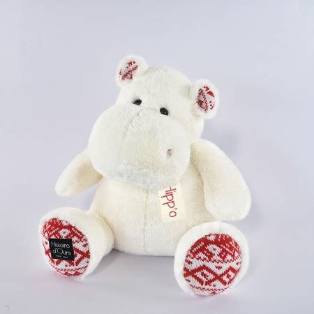 Peluche Hippopotame Beige Avec Pattes En Tissu Rouge Et Blanc 40 Cm