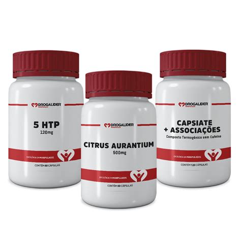 Kit 5 HTP 100mg 60 cápsulas Citrus Aurantium 500mg 60 cápsulas