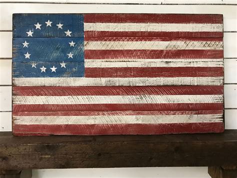 Primitive Flag Americana Flag Barnwood Style Flag Etsy