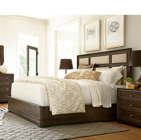 California Rustic Oak King Upholstered Panel Bed Zin Home