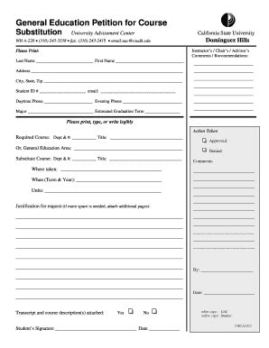 Fillable Online General Education Petition For Course Substitution Fax