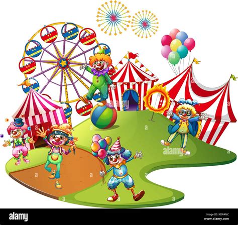 Clowns Performing In The Circus Illustration Stock Vector Image And Art