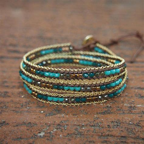 3 Times Green Beaded Mix Wrap Bracelet With Chain Boho Wrap Bracelet