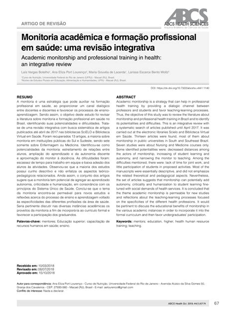 PDF Monitoria acadêmica e formação profissional em saúde uma revisão