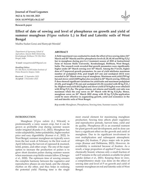 PDF Effect Of Date Of Sowing And Level Of Phosphorus On Growth And