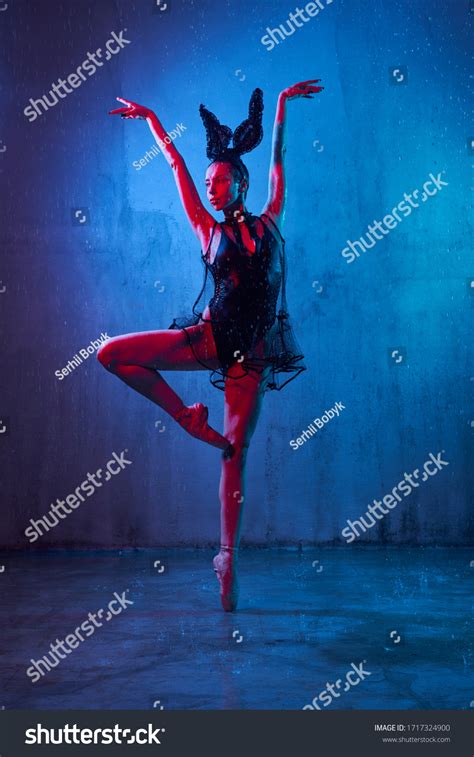 Beautiful Wet Ballerina Black Sexy Lingerie Stock Photo