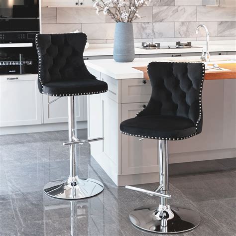 Upholstered Chrome base Bar Stools Backs Adjustable Swivel Side Chair ...