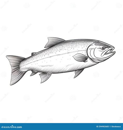 Black And White Salmon Illustration Light Brown And Silver Style Stock