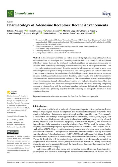 Pdf Pharmacology Of Adenosine Receptors Recent Advancements