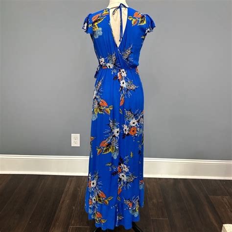 Band Of Gypsies Dresses Band Of Gypsies Blue Floral Wrap Maxi Dress