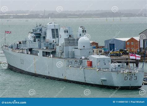 Bristol Royal Navy Destroyer D23 In Portsmouth Harbour Editorial Image