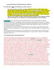 S 2021 Midterm Sample Questions bioethics.docx - Spring 2021 Phil 2223 ...