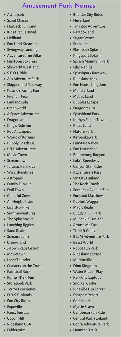 Amusement Park Names 300 Funny Park Name Ideas